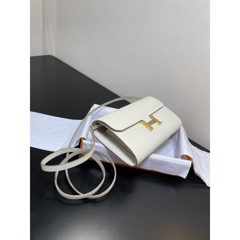 H**mes constance wallet to go gold hardware white