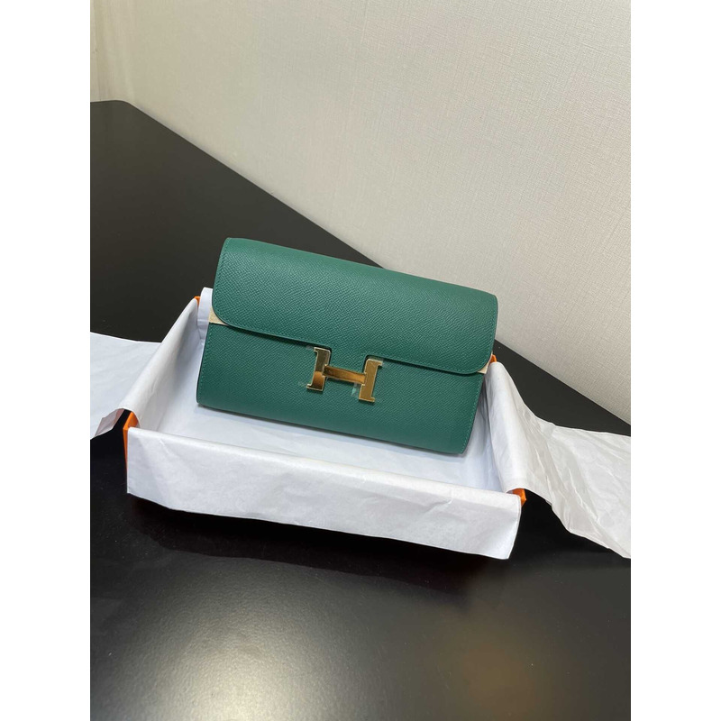 H**mes constance wallet to go gold hardware green