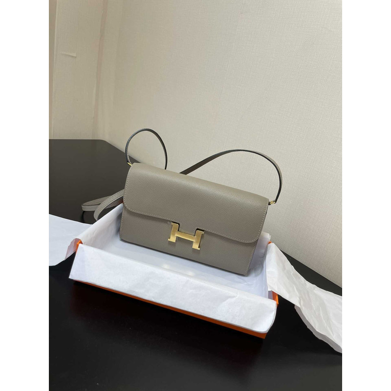 H**mes constance wallet to go gold hardware grey