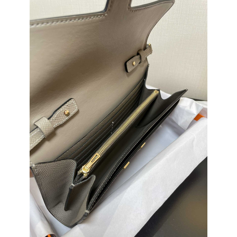 H**mes constance wallet to go gold hardware grey