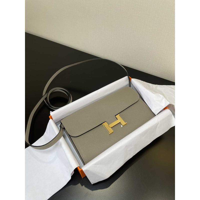 H**mes constance wallet to go gold hardware grey