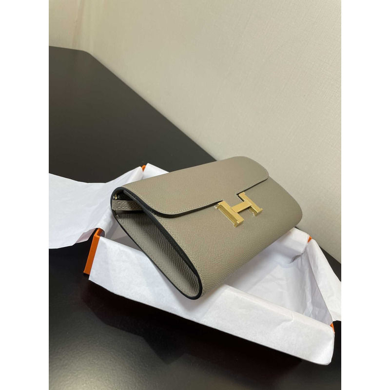 H**mes constance wallet to go gold hardware grey