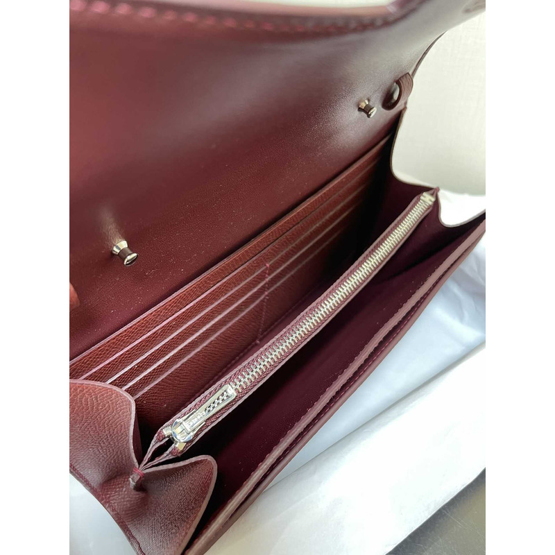 H**mes constance wallet to go silver hardware burgundy