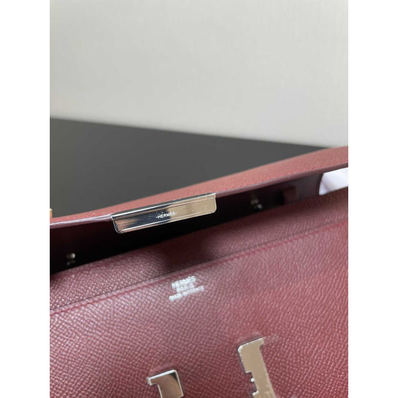 H**mes constance wallet to go silver hardware burgundy