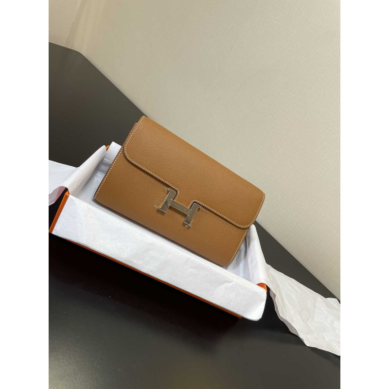 H**mes constance wallet to go silver hardware caramel