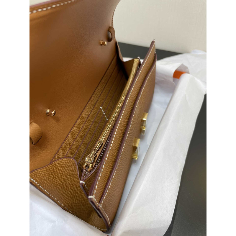 H**mes constance wallet to go gold hardware caramel