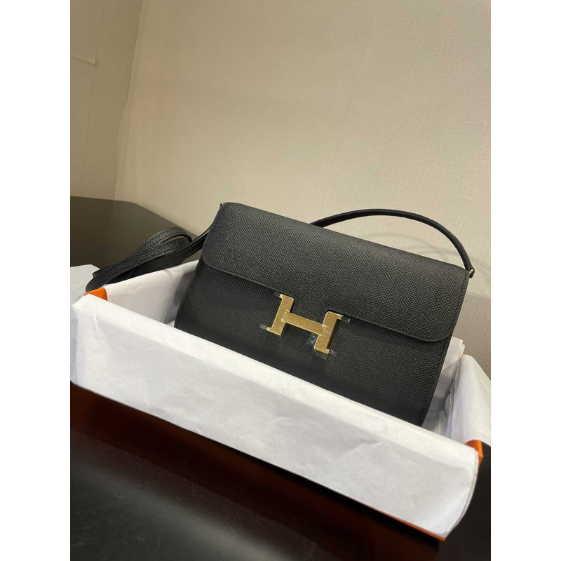 H**mes constance wallet to go gold hardware black