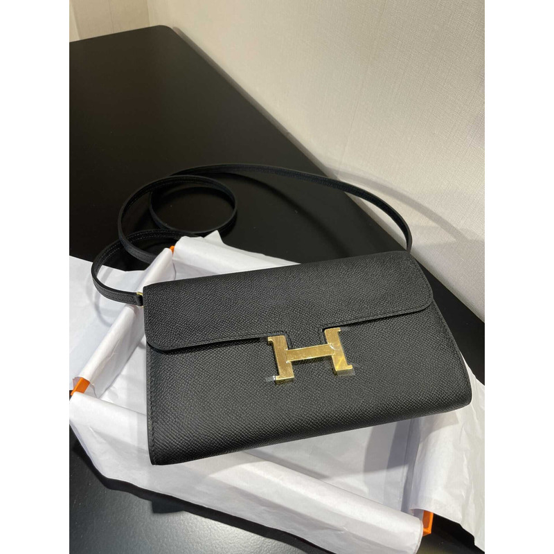 H**mes constance wallet to go gold hardware black