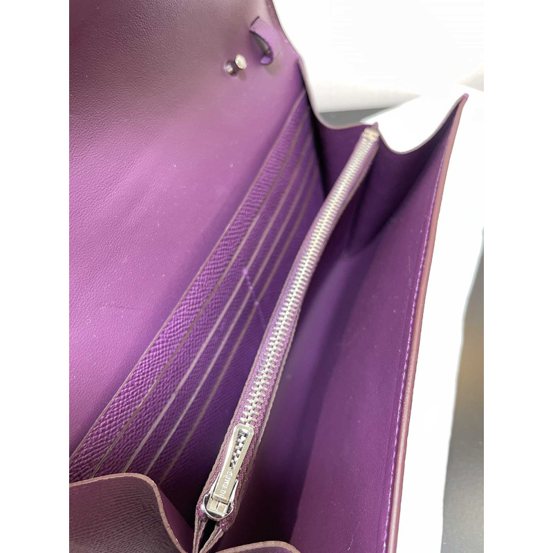 H**mes constance wallet to go silver hardware purple