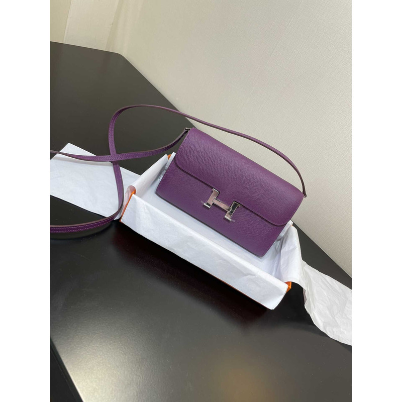 H**mes constance wallet to go silver hardware purple