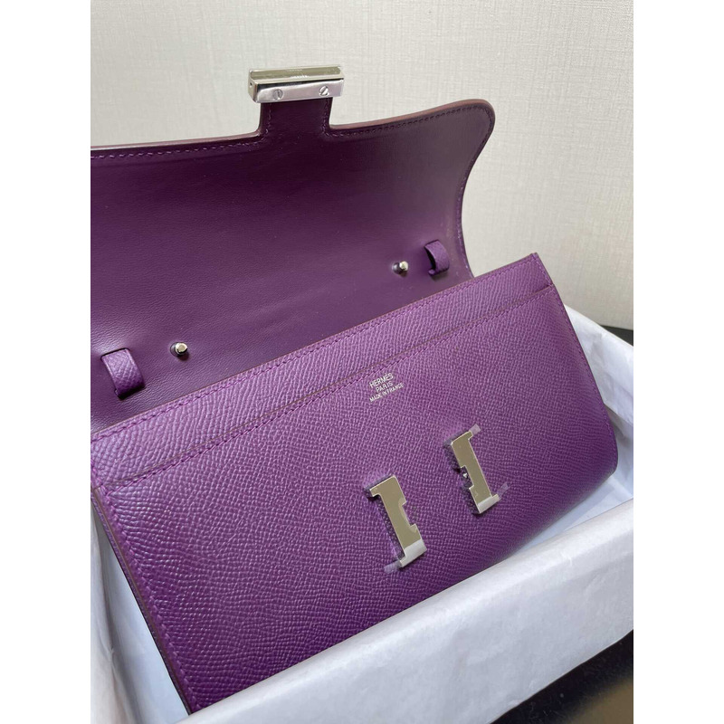 H**mes constance wallet to go silver hardware purple