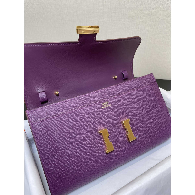 H**mes constance wallet to go gold hardware purple