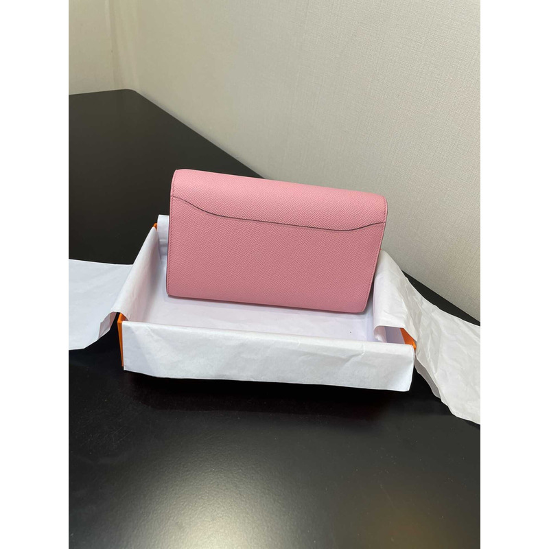 H**mes constance wallet to go silver hardware pink