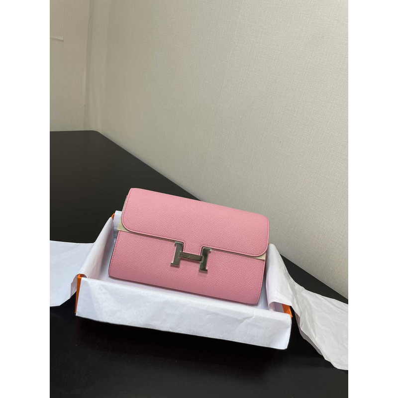 H**mes constance wallet to go silver hardware pink