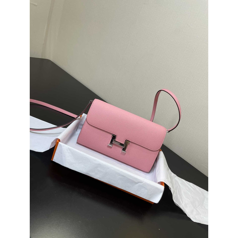 H**mes constance wallet to go silver hardware pink