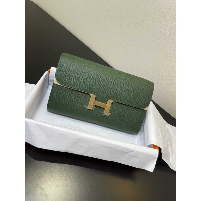 H**mes constance wallet to go gold hardware green