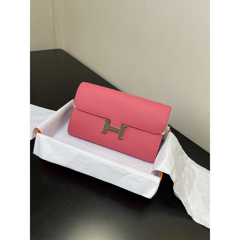 H**mes constance wallet to go silver hardware pink