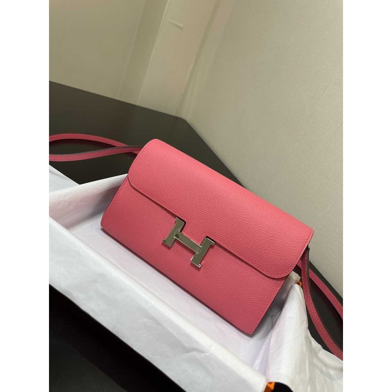 H**mes constance wallet to go silver hardware pink