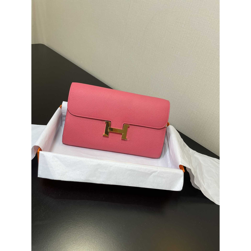 H**mes constance wallet to go gold hardware pink