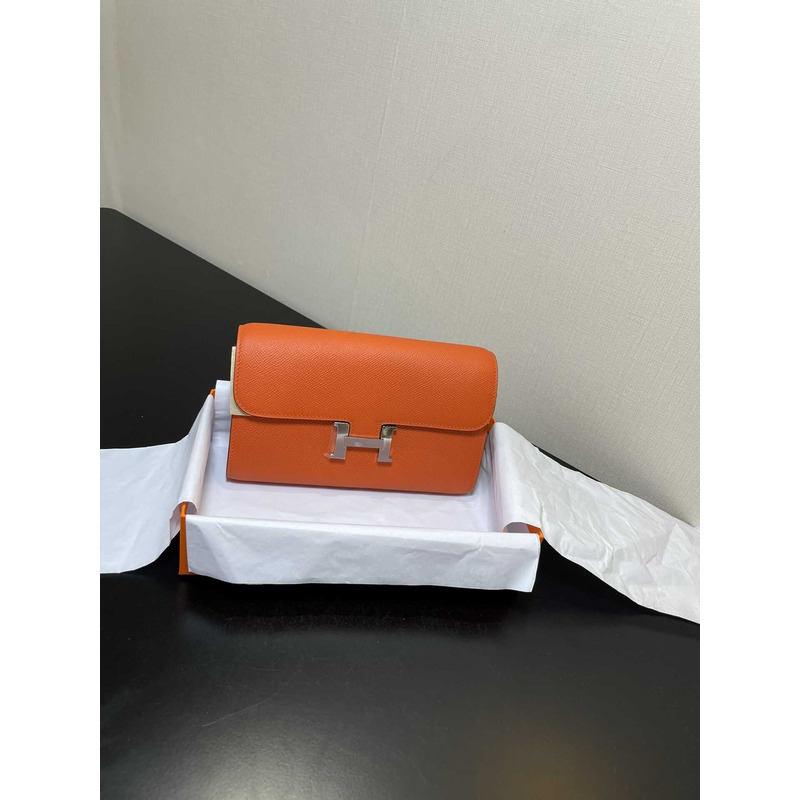 H**mes constance wallet to go silver hardware orange