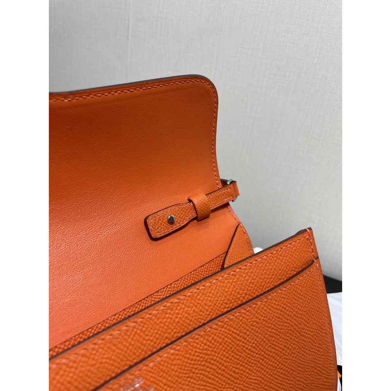 H**mes constance wallet to go silver hardware orange