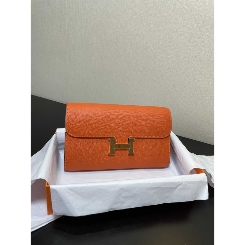 H**mes constance wallet to go gold hardware orange