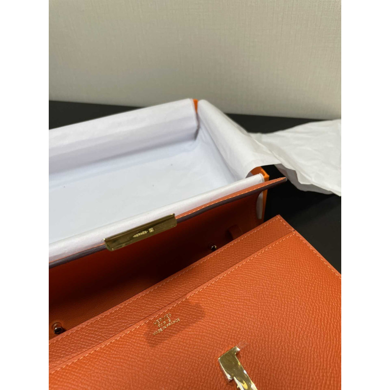 H**mes constance wallet to go gold hardware orange