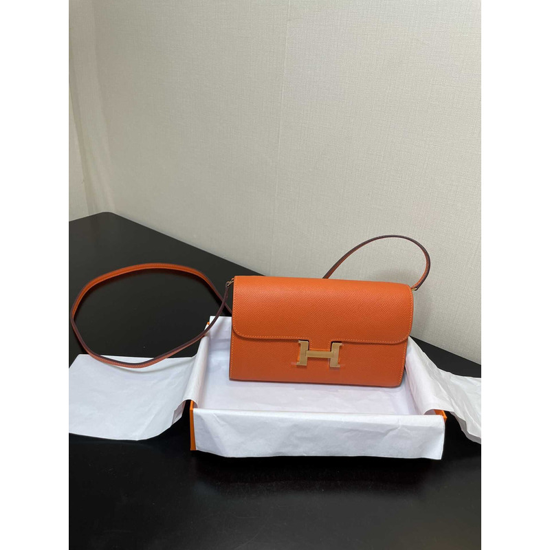 H**mes constance wallet to go gold hardware orange