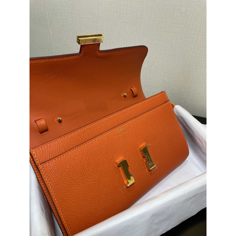 H**mes constance wallet to go gold hardware orange