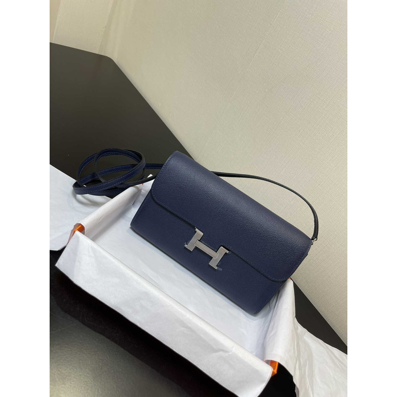 H**mes constance wallet to go dark blue