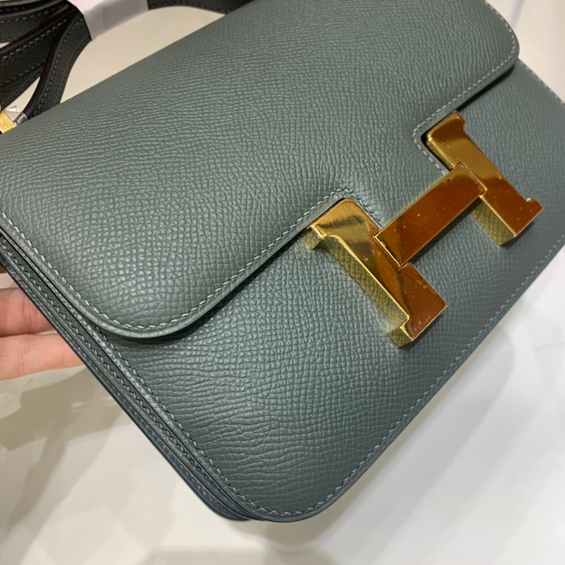 H**mes mini constance epsom leather grey green