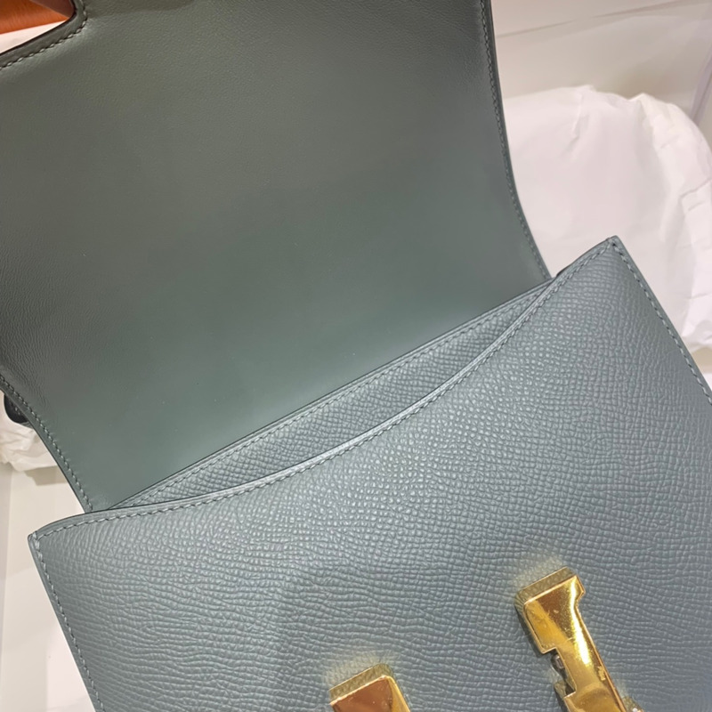 H**mes mini constance epsom leather grey green