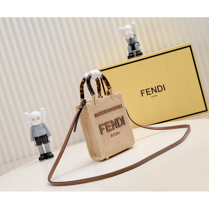 F**di sunshine mini tote natural straw mini bag