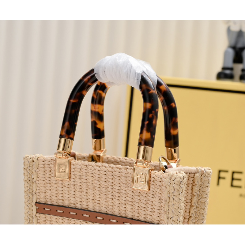 F**di sunshine mini tote natural straw mini bag