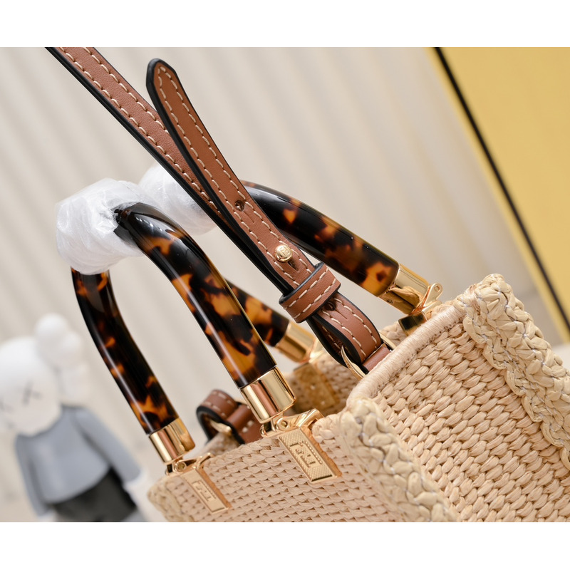 F**di sunshine mini tote natural straw mini bag