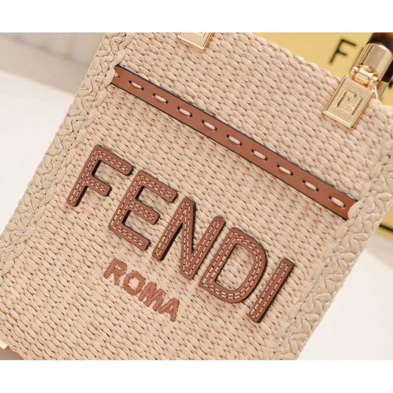 F**di sunshine mini tote natural straw mini bag