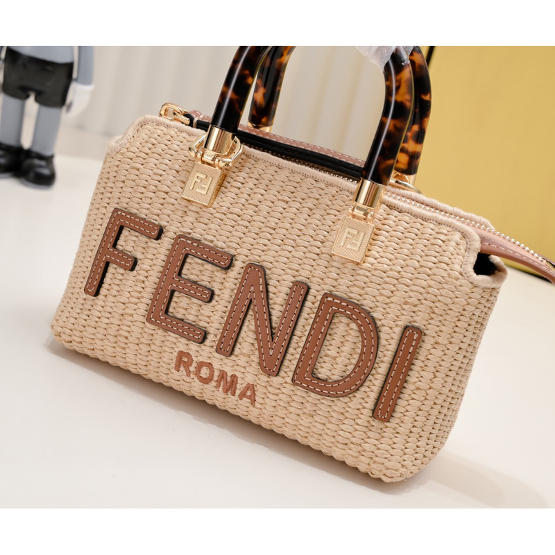 F**di mini style by the way small fit natural straw boston bag