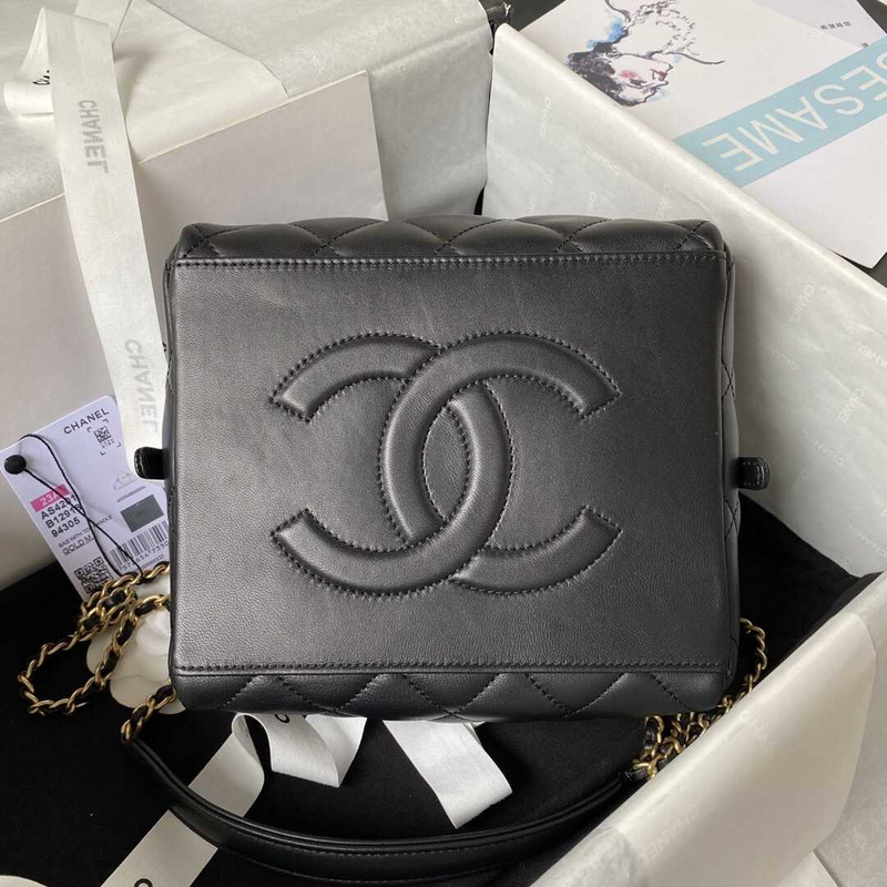 Ch*el vanity case bag leather black