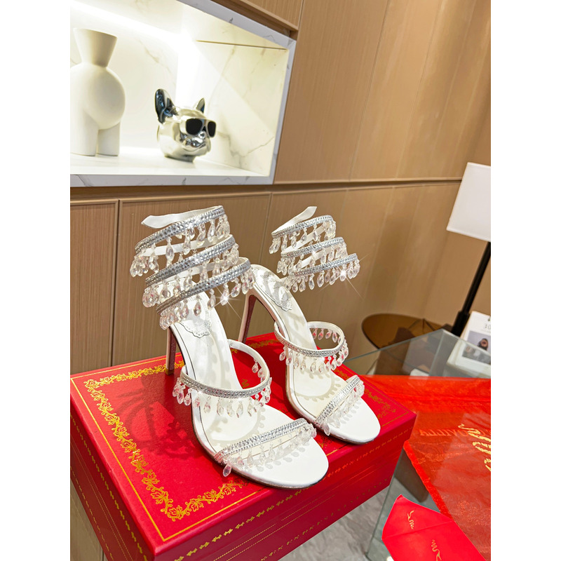 Rene Caovilla Must-Haves Chandelier Ruby Red Crystal Pumps White