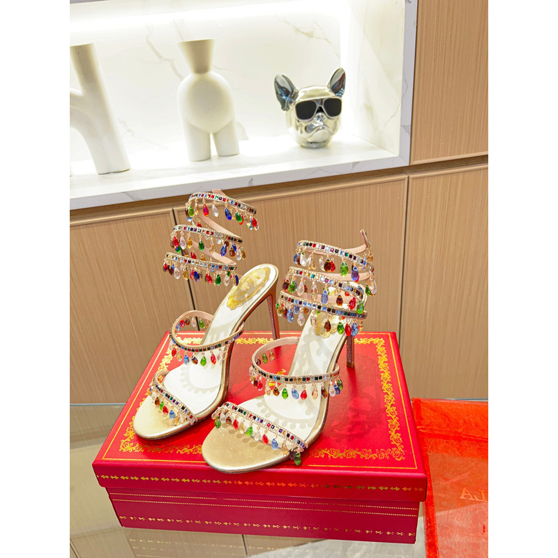 Rene Caovilla Must-Haves Chandelier Ruby Coloered Crystal Pumps