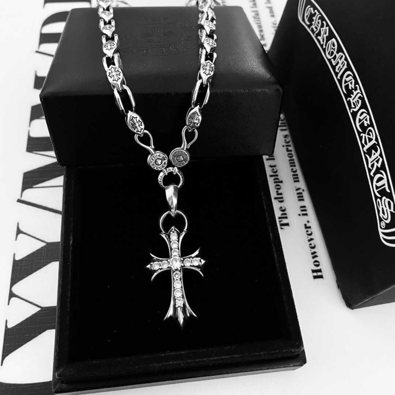 Chrome Hearts Sterling Silver Diamond Cross Pendant