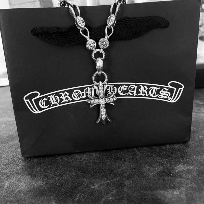 Chrome Hearts Sterling Silver Diamond Cross Pendant