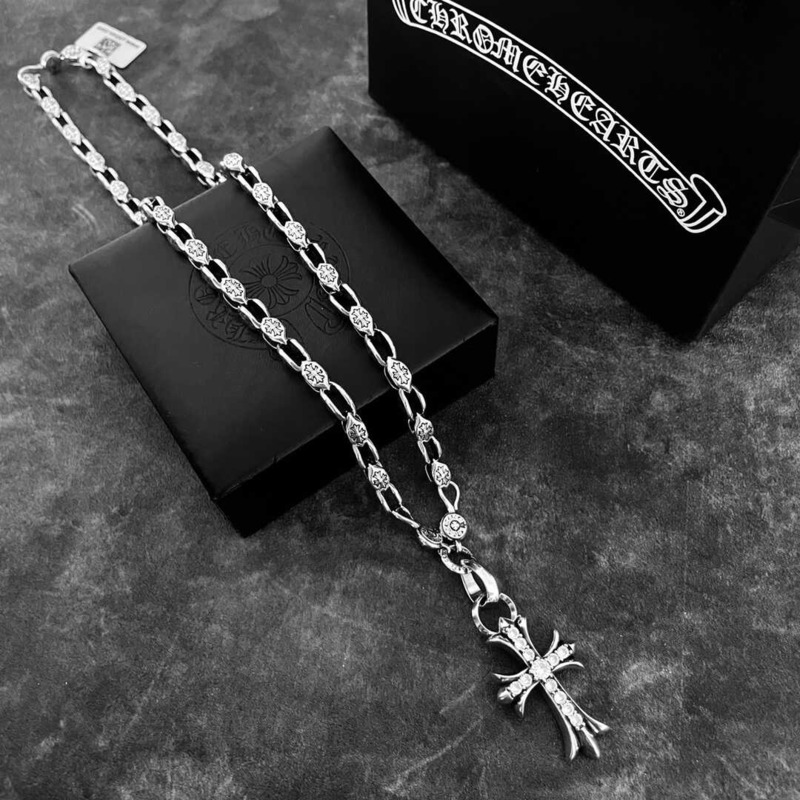 Chrome Hearts Sterling Silver Diamond Cross Pendant