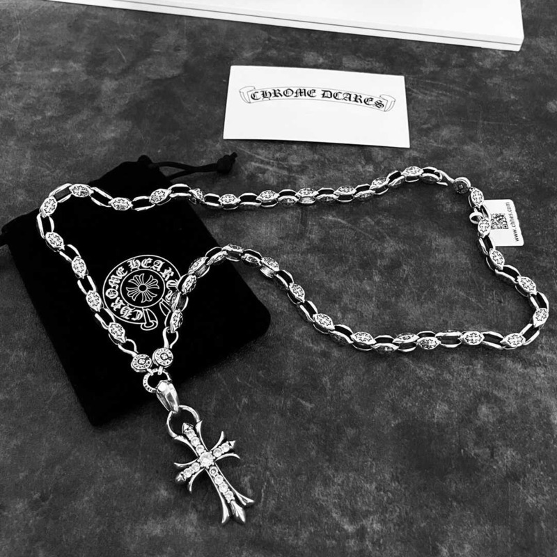 Chrome Hearts Sterling Silver Diamond Cross Pendant