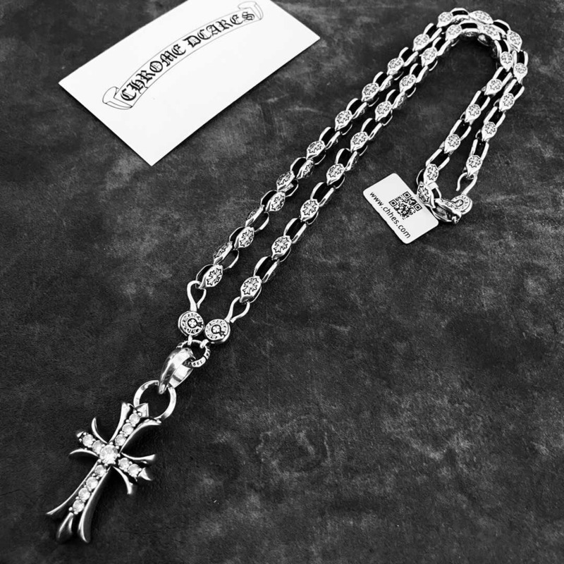 Chrome Hearts Sterling Silver Diamond Cross Pendant