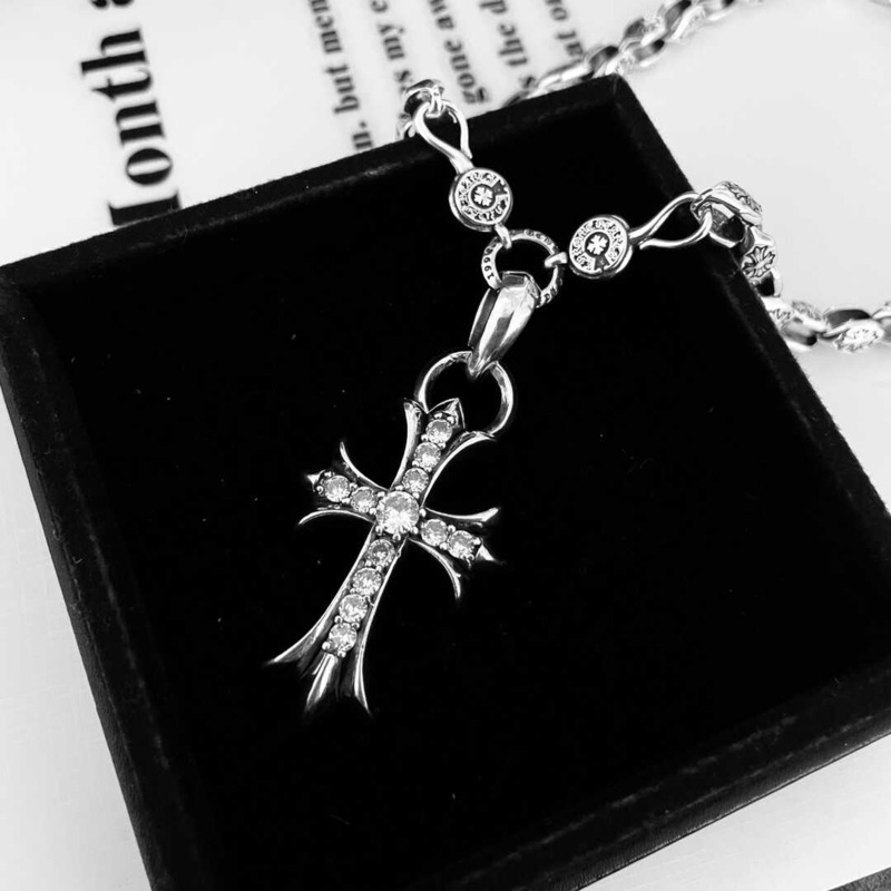 Chrome Hearts Sterling Silver Diamond Cross Pendant