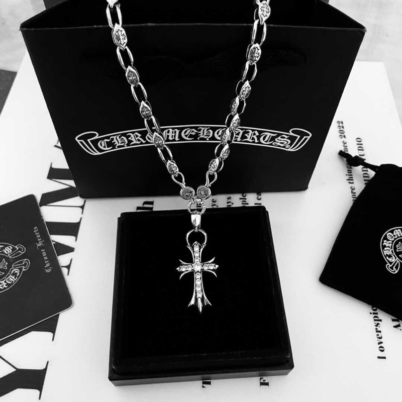 Chrome Hearts Sterling Silver Diamond Cross Pendant