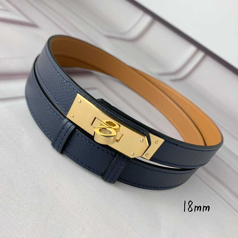 H**mes  mini kelly double tour bracelet dark blue and gold hardware