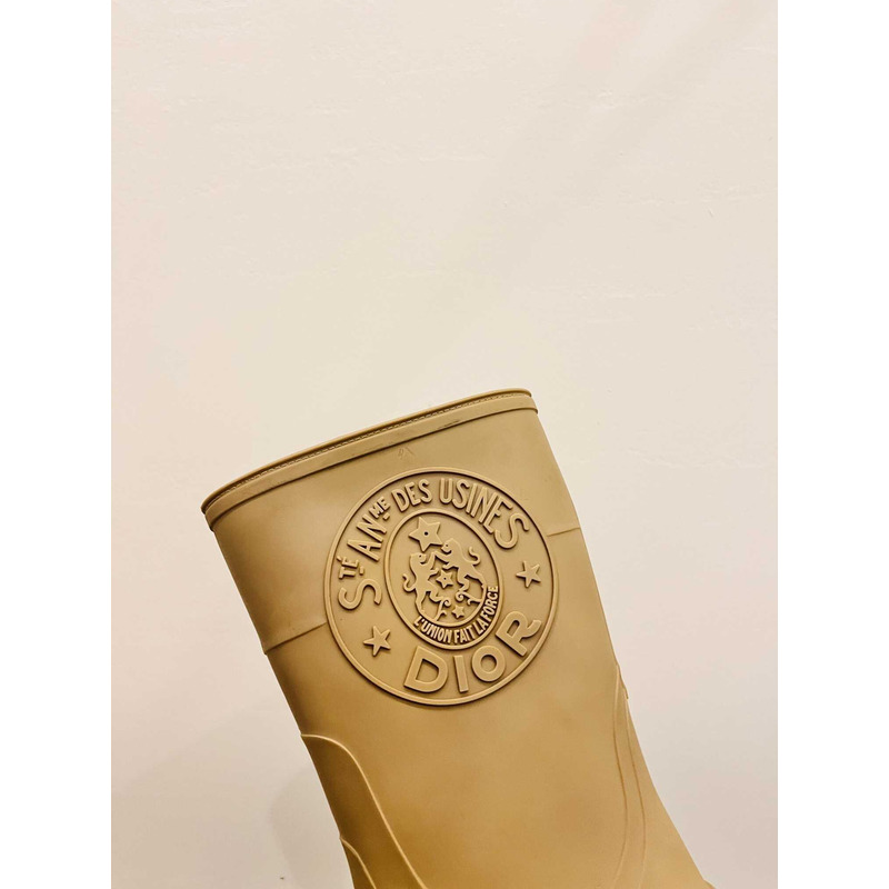 D*or union rain boots beige and brown two-tone rubber with D*or union motif beige