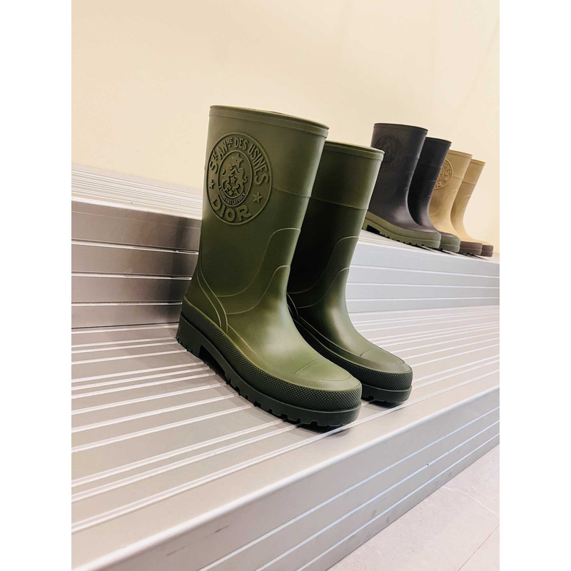 D*or union rain boots beige and brown two-tone rubber with D*or union motif  green